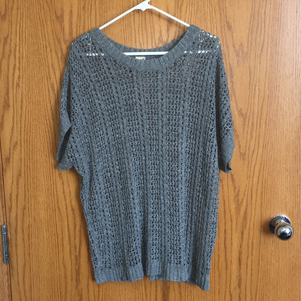 Faded Glory open weave, short sleeve sweater gray